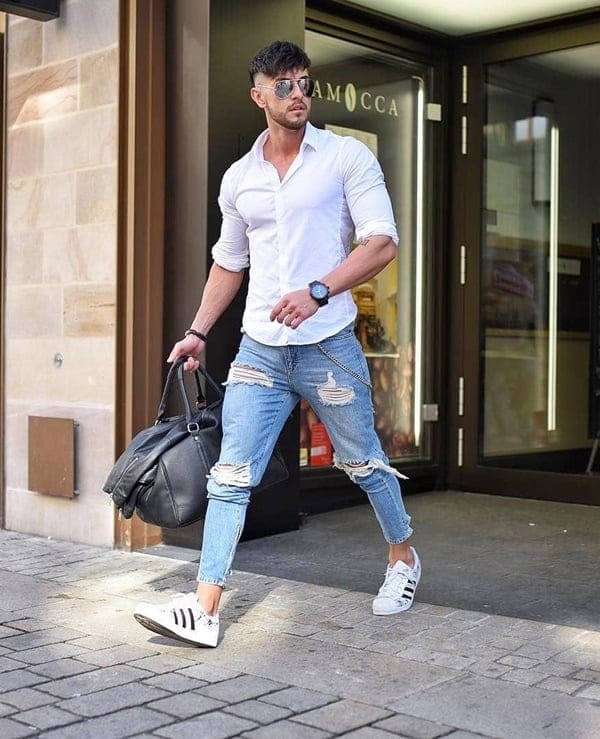 white shirt and blue jeans male