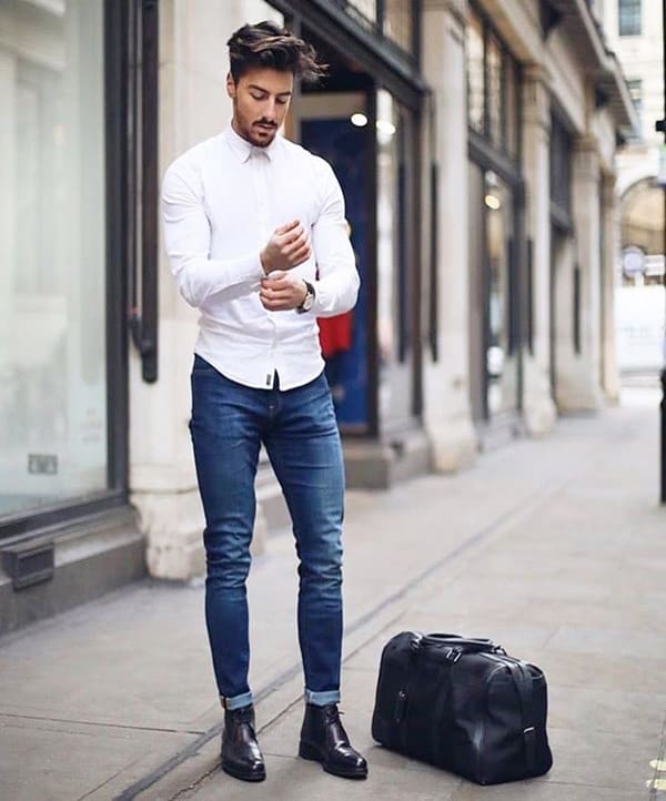 formal white shirt with blue pant