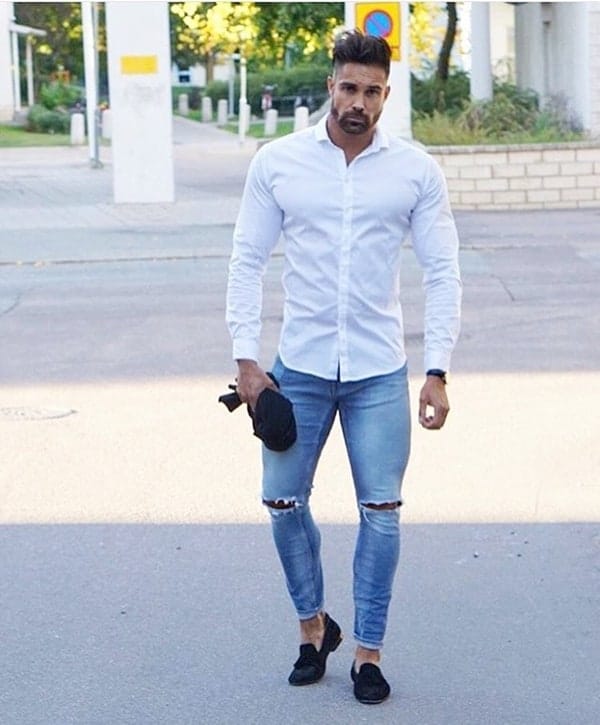 white shirt and blue jeans male