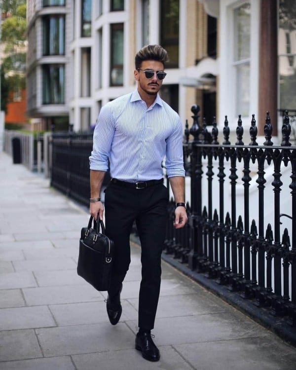 What to Wear With Grey Pants  The Trend Spotter  Black shirt outfits  Short sleeve dress shirt men Black shirt outfit men