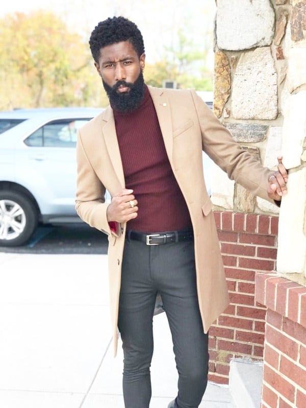 burgundy turtleneck outfit