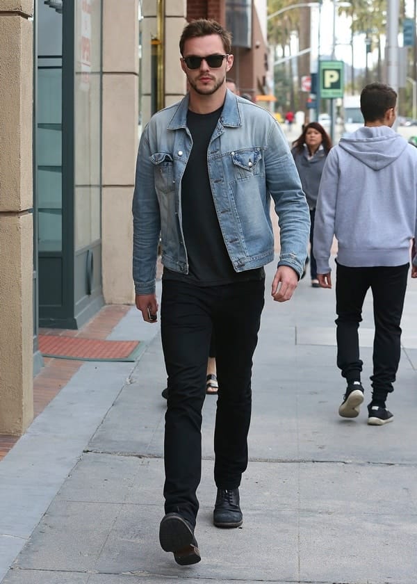 black jean jacket mens outfit