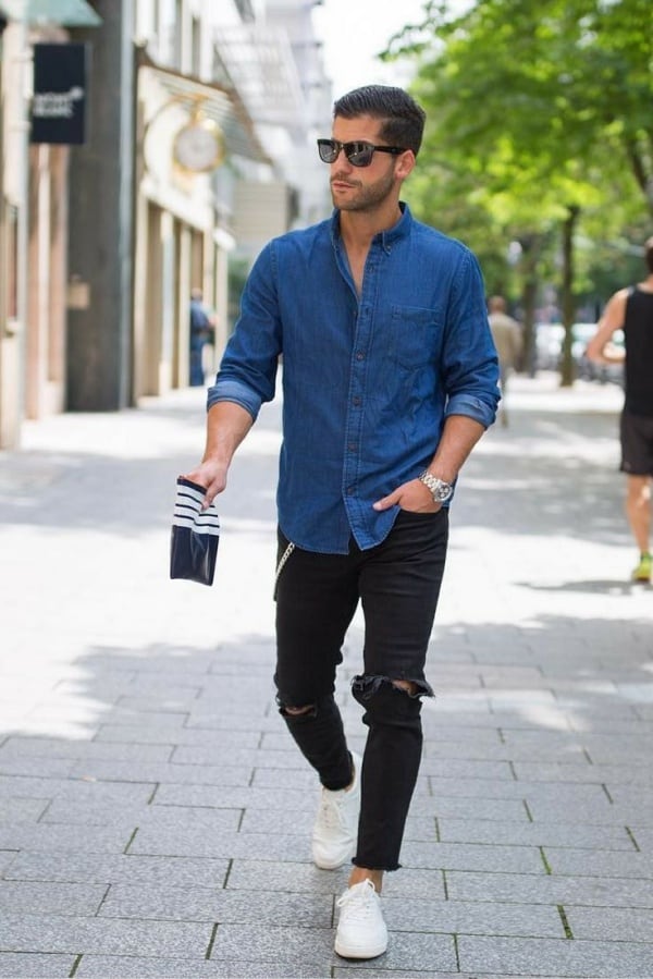 denim shirt casual outfit