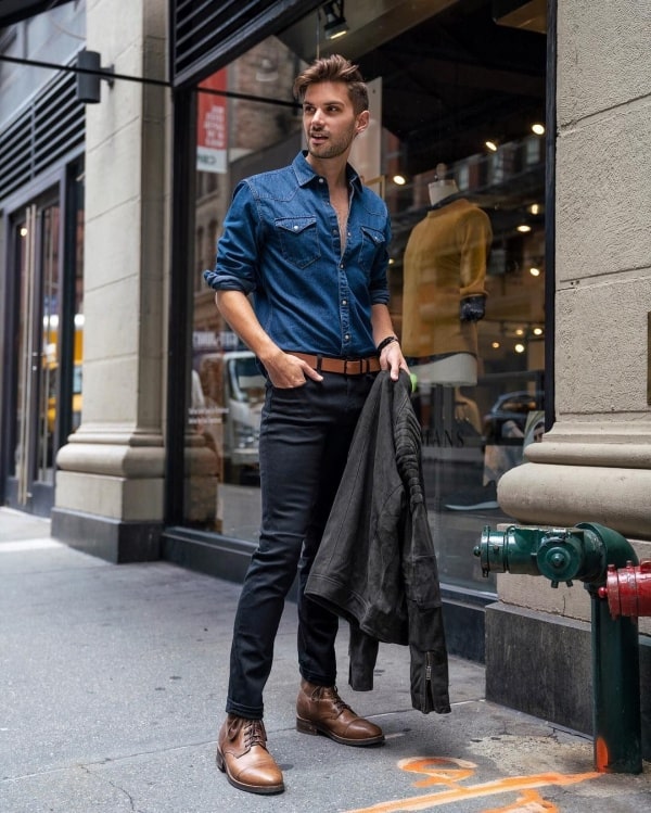 jean shirt with black jeans
