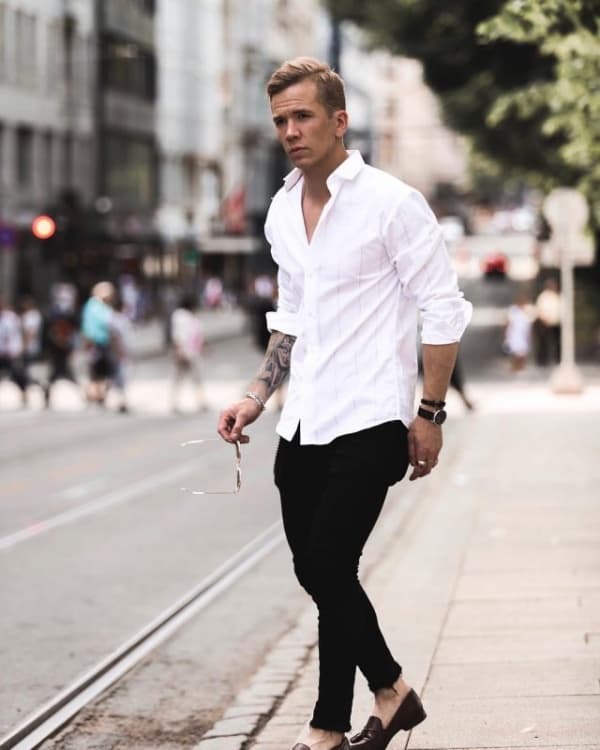 white shirt black jeans outfit