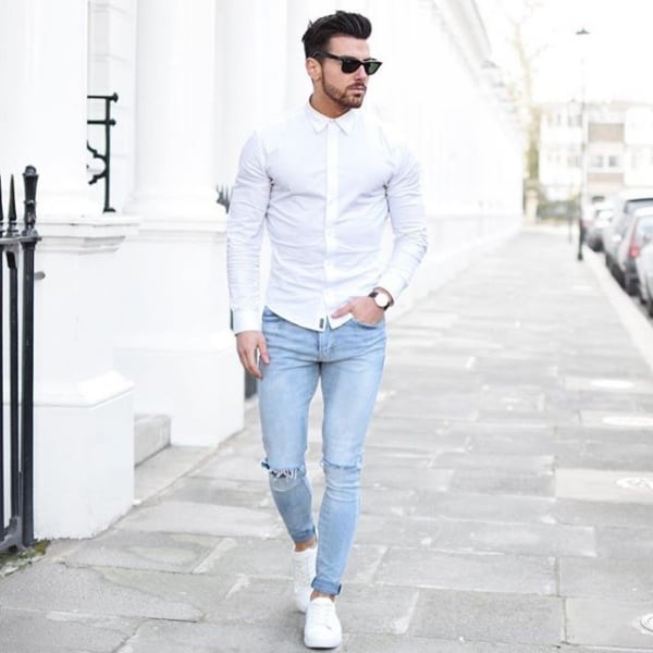 Buy White Shirt Blue Jeans Men Cheap Online