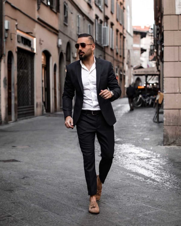 Formal White Shirt with black pant  Brown Shoes  Evilato